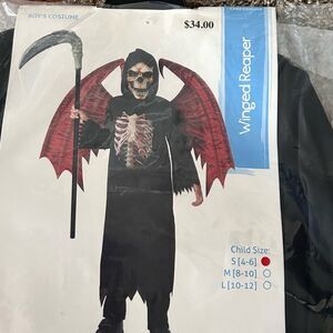 Winged Reaper Halloween Costume, Children’s Size Small (4-6) NEW! Scary Skeleton